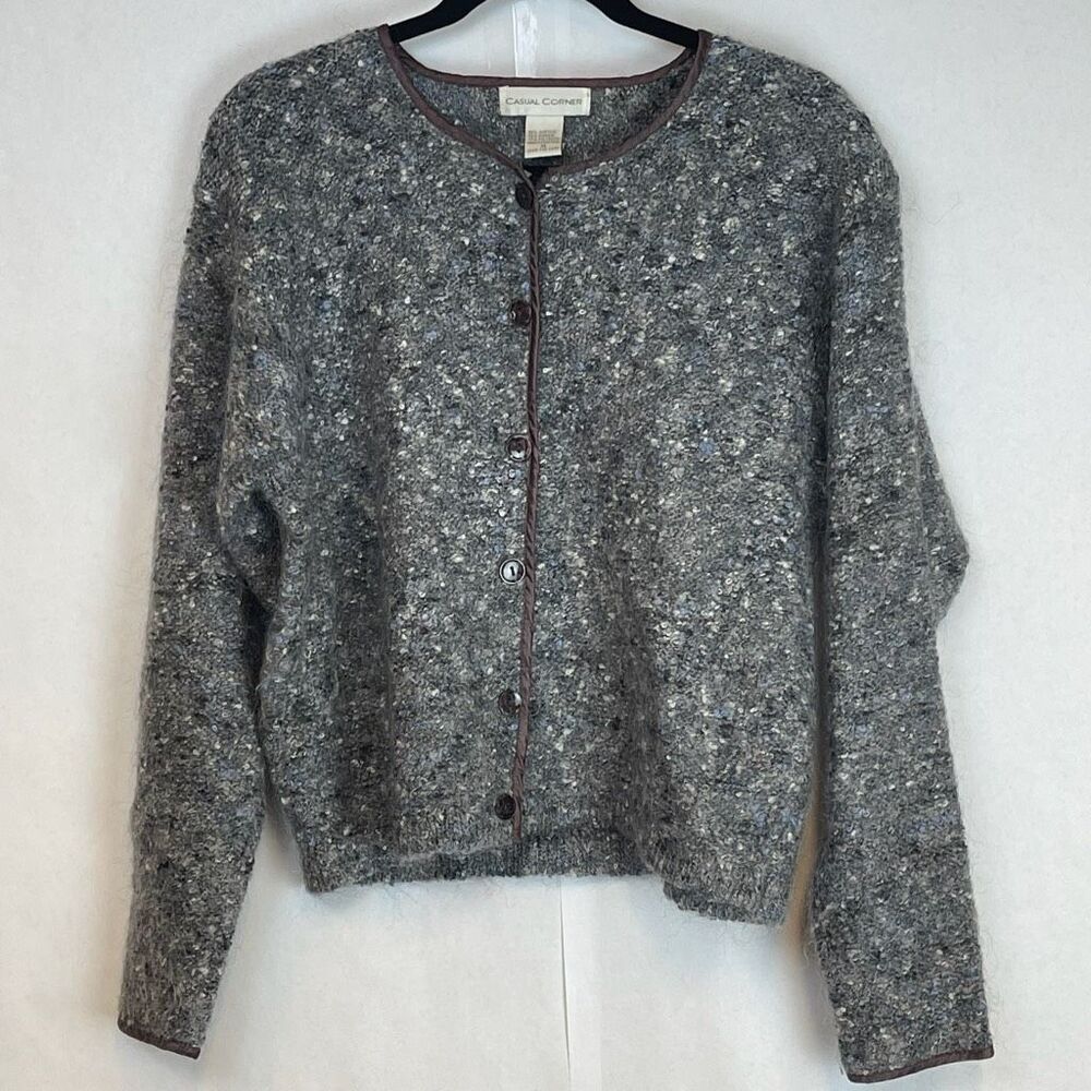 Casual Corner Sweater Women's Medium Gray Blue Button Up Wool Blend‎ Mohair Cozy
